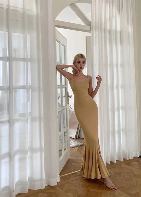Open Neck Simple Strap Long maxi Dress